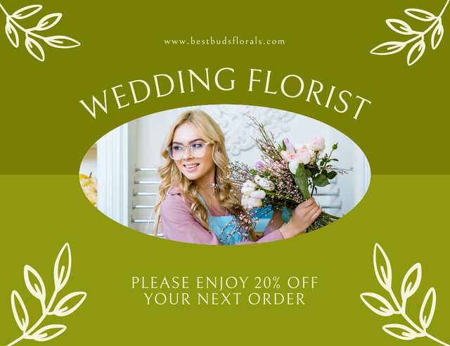 Discount on Services of Professional Wedding Florist Thank You Card 5.5x4in Horizontal Design Template