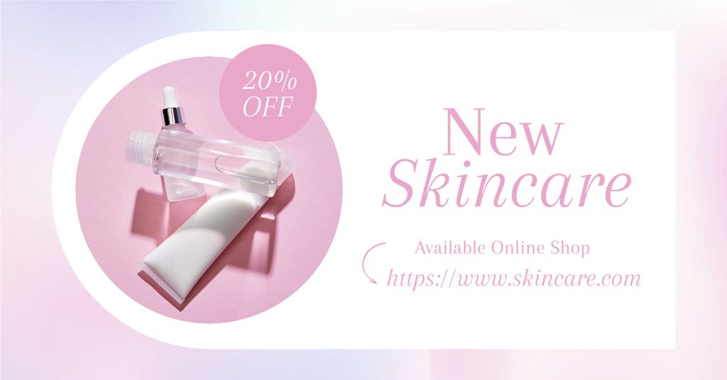 Skincare Cosmetics Ad with Bottles in Pink Facebook AD Design Template