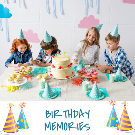 Cute Little Kids on Birthday Party Celebration Photo Book Modelo de Design