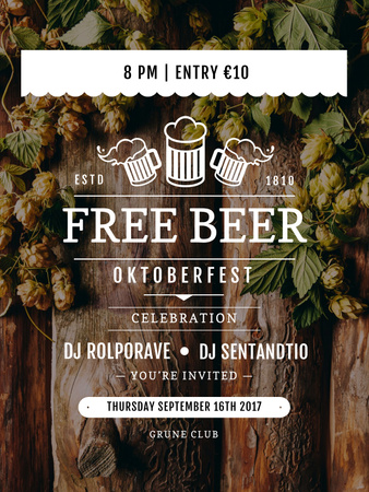 Designvorlage Octoberfest invitation with Beer and hop für Poster US