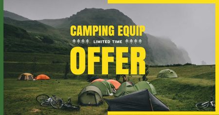 Camping Tour Offer Tents in Mountains Facebook AD Modelo de Design