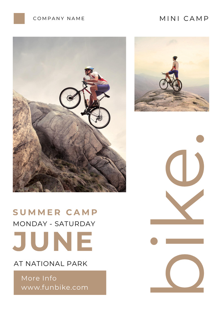 Summer Bike Camp In Park Promotion Poster A3 Design Template