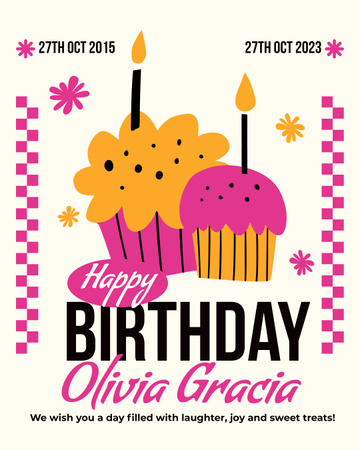Birthday Greeting Layout with Doodle Cakes Instagram Post Vertical Design Template