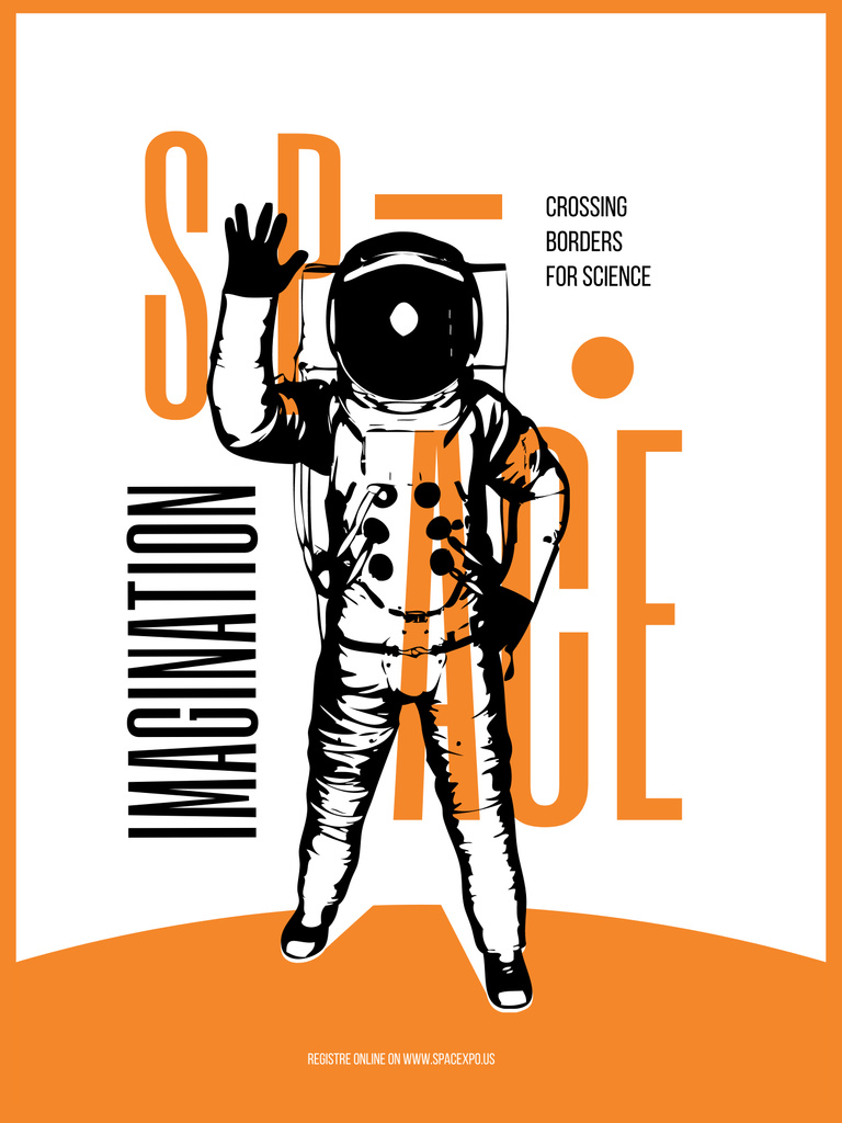 Ontwerpsjabloon van Poster 36x48in van Space Lecture with Illustration of Astronaut in Orange Frame