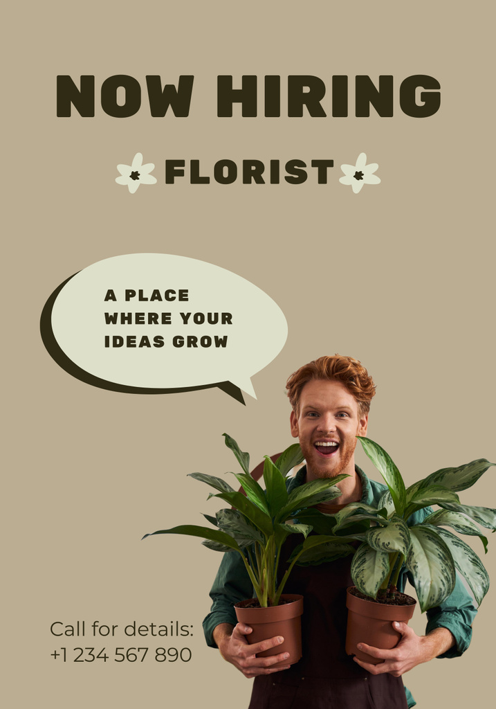 Florist Open Position with Man Holding Plants Poster 28x40in tervezősablon