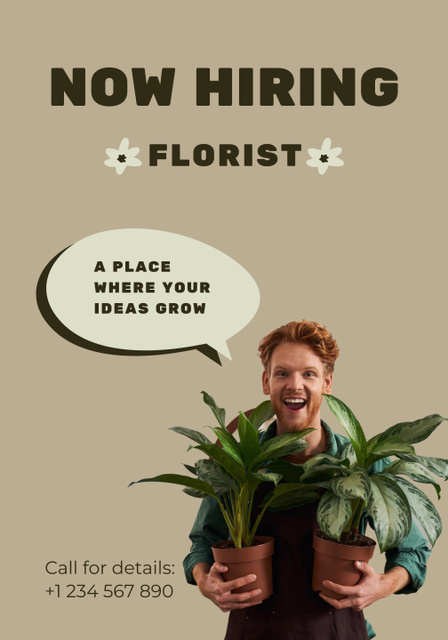 Florist Open Position with Man Holding Plants Poster 28x40in Šablona návrhu