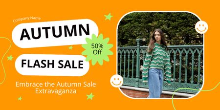 Autumn Flash Sale with Stylish Young Woman Twitter Design Template