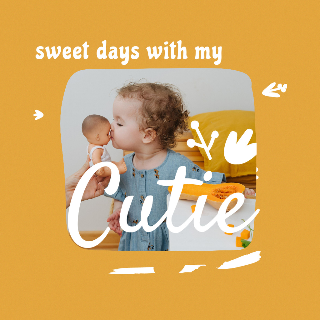 Cute little Girl holding Baby Doll Instagram Πρότυπο σχεδίασης
