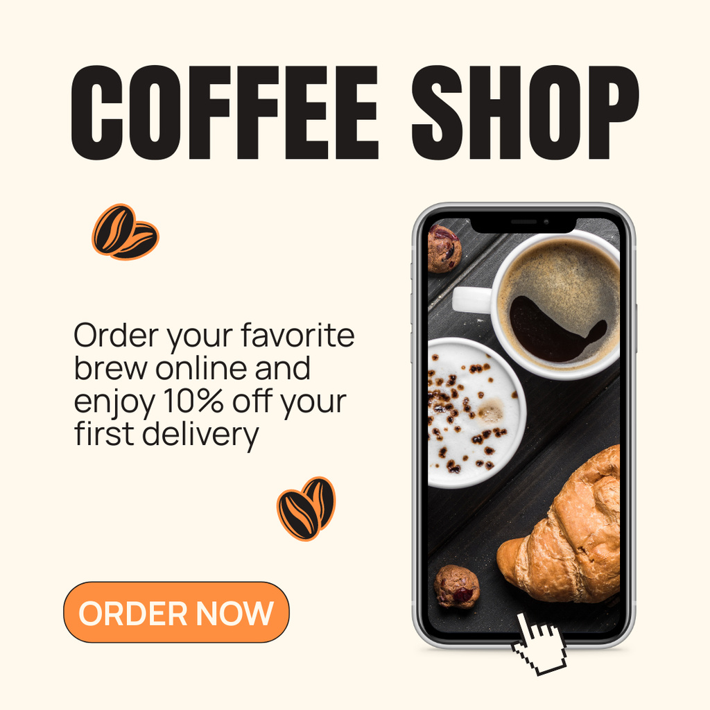 Fresh Croissant And Rich Coffee With Discount For Purchase Instagram AD Design Template