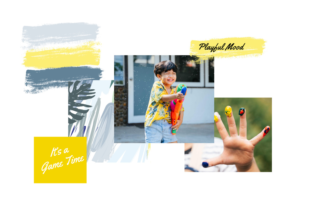 Child Playing and painting Mood Board – шаблон для дизайна