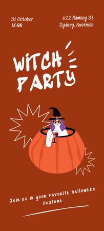 Halloween Party Announcement with Cute Girl in Witch Costume Invitation 9.5x21cm Design Template