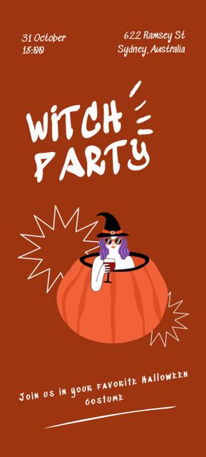 Halloween Witch Party Invitation 9.5x21cm Design Template