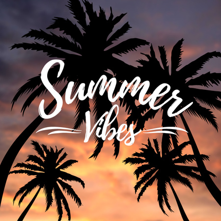 Summer Vibes with Palm Trees at Sunset Instagram AD Design Template