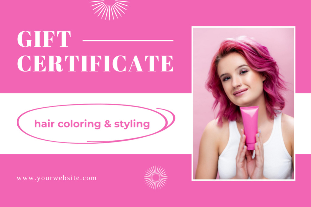 Plantilla de diseño de Hair Coloring and Styling in Beauty Salon Gift Certificate 