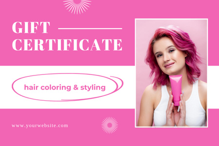 Hair Coloring and Styling in Beauty Salon Gift Certificate Design Template