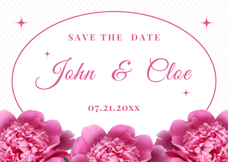 Wedding Celebration Announcement with Pink Peony Flowers Card – шаблон для дизайну