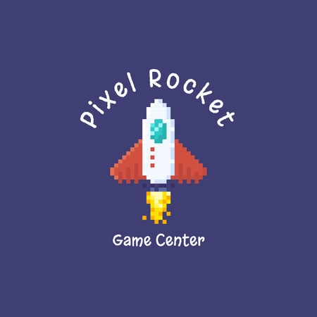 Game Center Called Pixel Rocket Logo Tasarım Şablonu