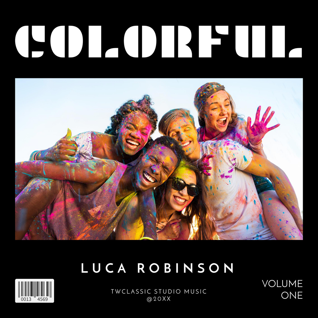 Photo of people in holi paints Album Cover Design Template