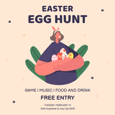 Easter Egg Hunt Announcement with Woman Holding Colorful Eggs Instagram Design Template