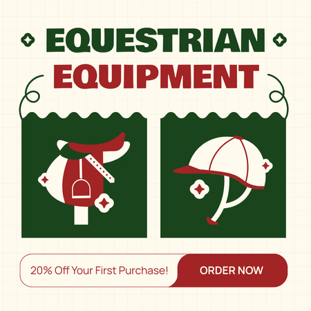 Ontwerpsjabloon van Instagram AD van Paardensportuitrusting tegen een gereduceerde prijsaanbieding