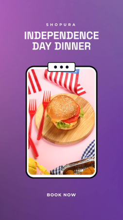 USA Independence Day Celebration Announcement with Hamburger Instagram Video Story Design Template