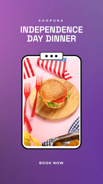 USA Independence Day Celebration Announcement with Hamburger Instagram Video Story – шаблон для дизайну