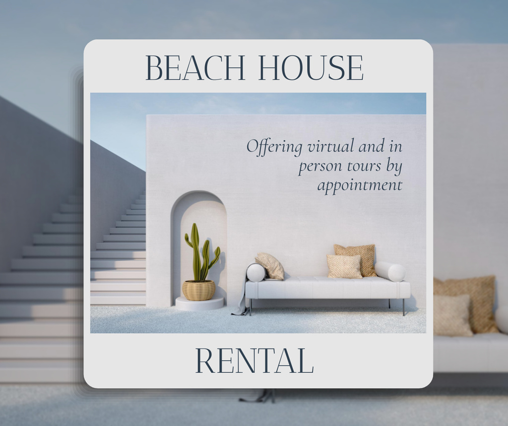 Beach House Rent Offer Facebook 1430x1200px Modelo de Design
