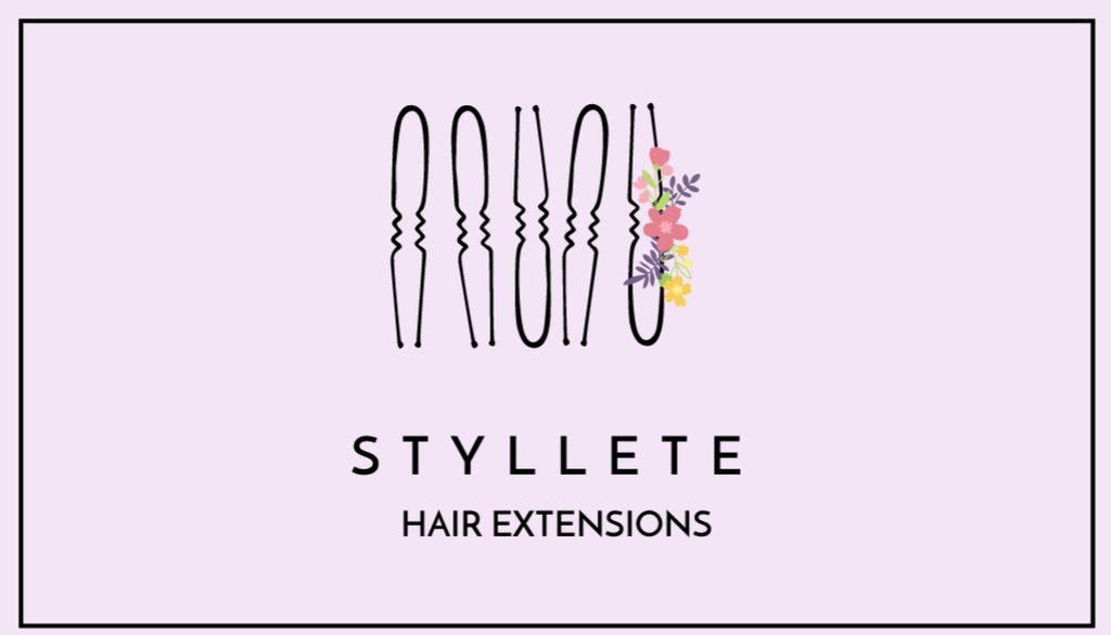 Hair Extension Services Ad with Hairpins on Purple Business Card US Πρότυπο σχεδίασης