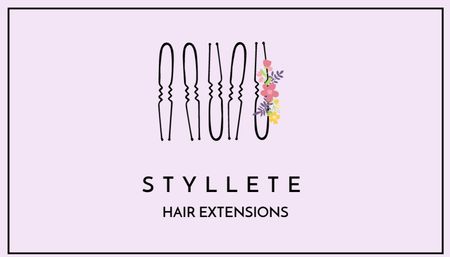 Hair Extension Services Ad with Hairpins Business Card US Design Template