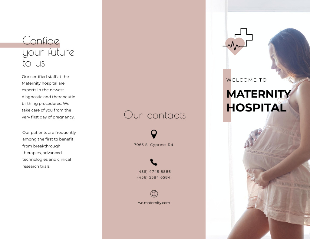 Platilla de diseño Maternity Hospital Offer with Happy Pregnant Woman Brochure 8.5x11in