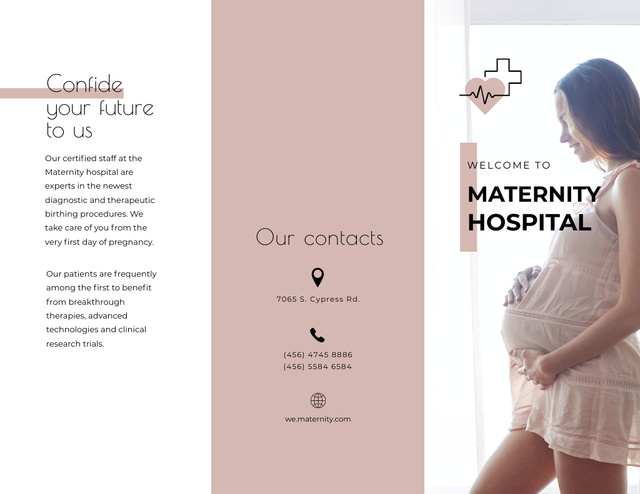 Platilla de diseño Maternity Hospital Offer with Happy Pregnant Woman Brochure 8.5x11in