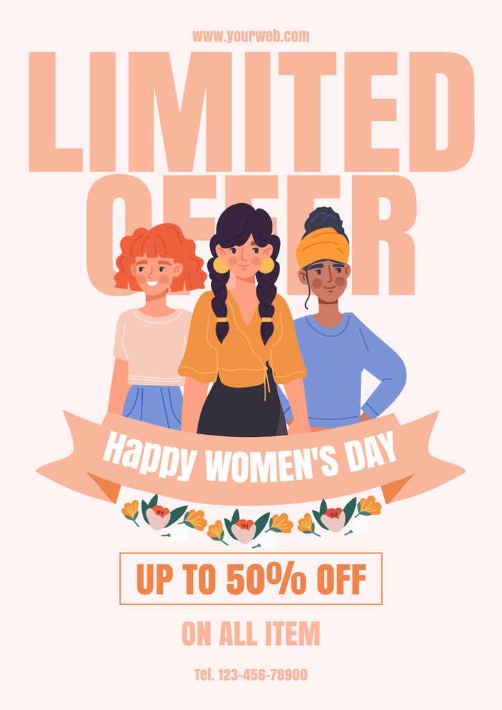 Limited Offer Announcement on International Women's Day Posterデザインテンプレート