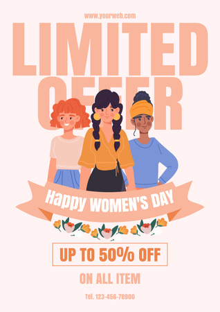 Rajoitetun tarjouksen ilmoitus kansainvälisenä naistenpäivänä Poster Design Template