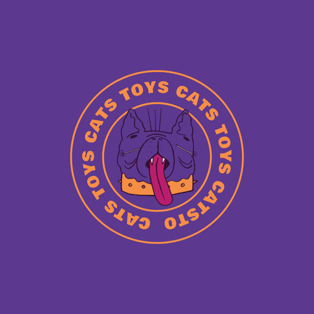 Cat's Toys Emblem on Purple Animated Logo Design Template
