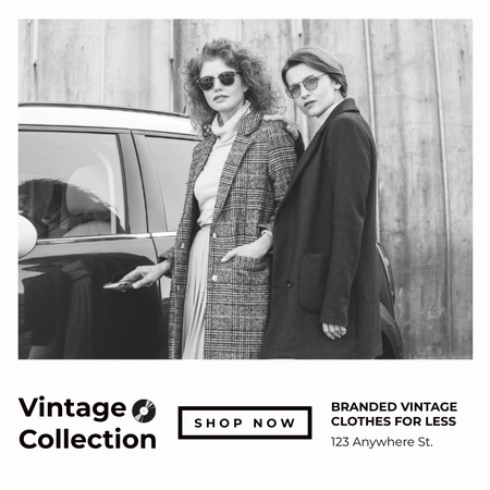 Women in vintage clothes polaroid Instagram ADデザインテンプレート