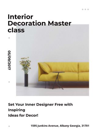 Interior decoration masterclass with Sofa in yellow Invitation Design Template