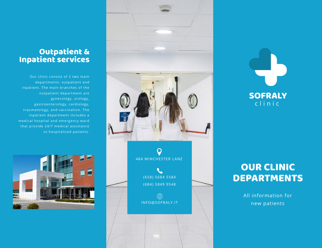 Designvorlage Clinic Services Offer on Blue für Brochure 8.5x11in