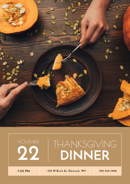 Thanksgiving Dinner Announcement on Dry autumn leaves Posterデザインテンプレート