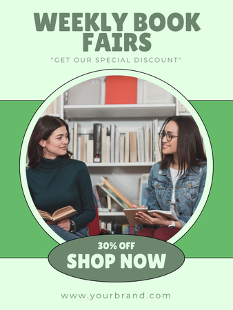 Heti könyvvásári hirdetés a zölden Poster US tervezősablon