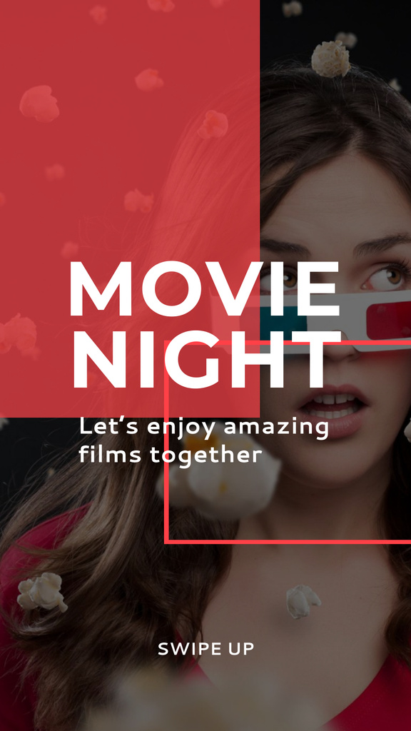 Movie Night Announcement with Woman in 3d Glasses Instagram Story Modelo de Design