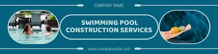 Collage with Pool Construction Service LinkedIn Cover Design Template
