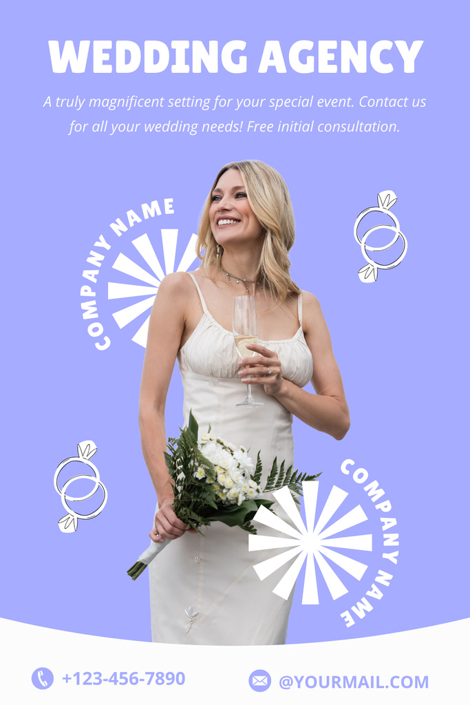 Wedding Agency Ad with Smiling Bride Pinterest Šablona návrhu