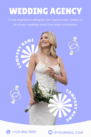 Anúncio de agência de casamento com noiva sorridente Pinterest Modelo de Design