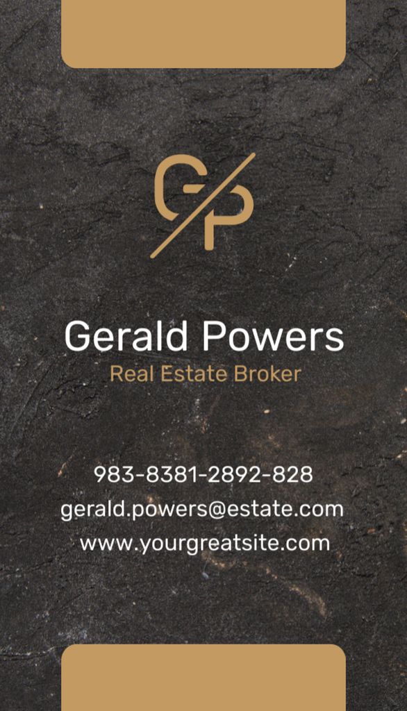 Real Estate Agent Services With Stone Texture Business Card US Vertical Design Template