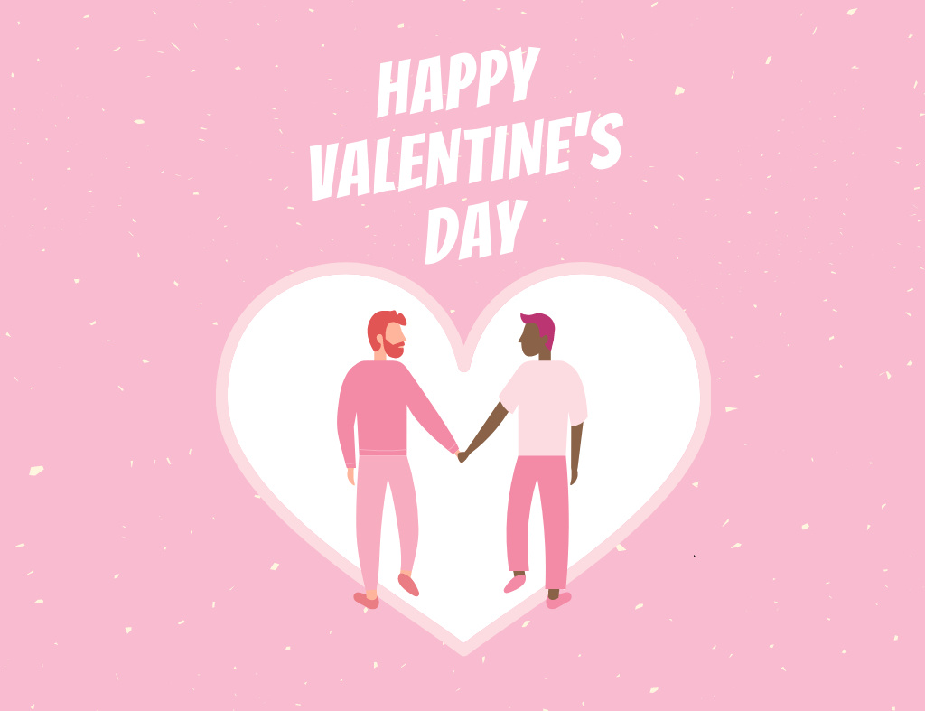Valentine's Day with Gay Couple in Love Thank You Card 5.5x4in Horizontal Tasarım Şablonu