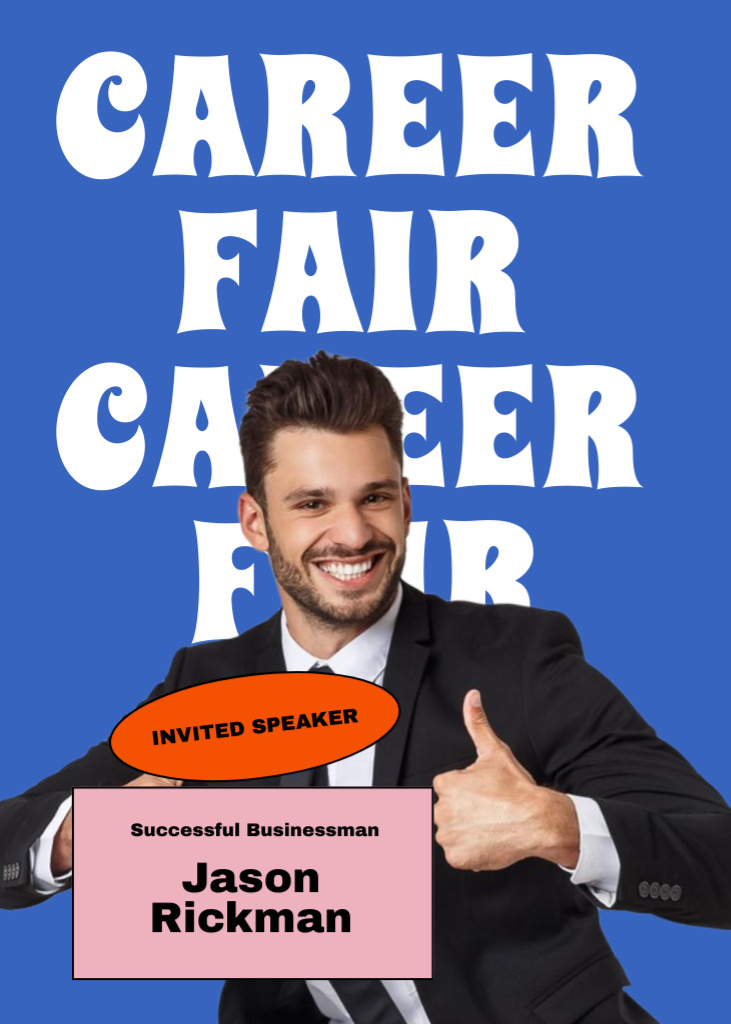 Business Event Announcement with Happy Businessman Flayer Design Template