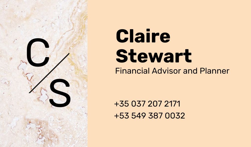 Financial Advisor Contacts on Marble Light Texture Business cardデザインテンプレート
