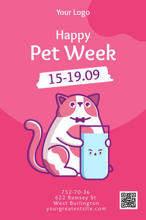 Pet Week with Fluffy Cat Invitation 6x9in Design Template