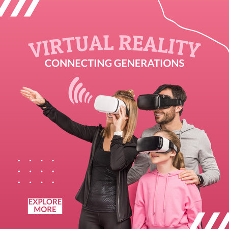 Family in Virtual Reality Glasses Instagram AD Design Template