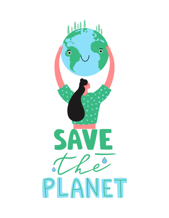 Девушка зовет спасти планету T-Shirt – шаблон для дизайна